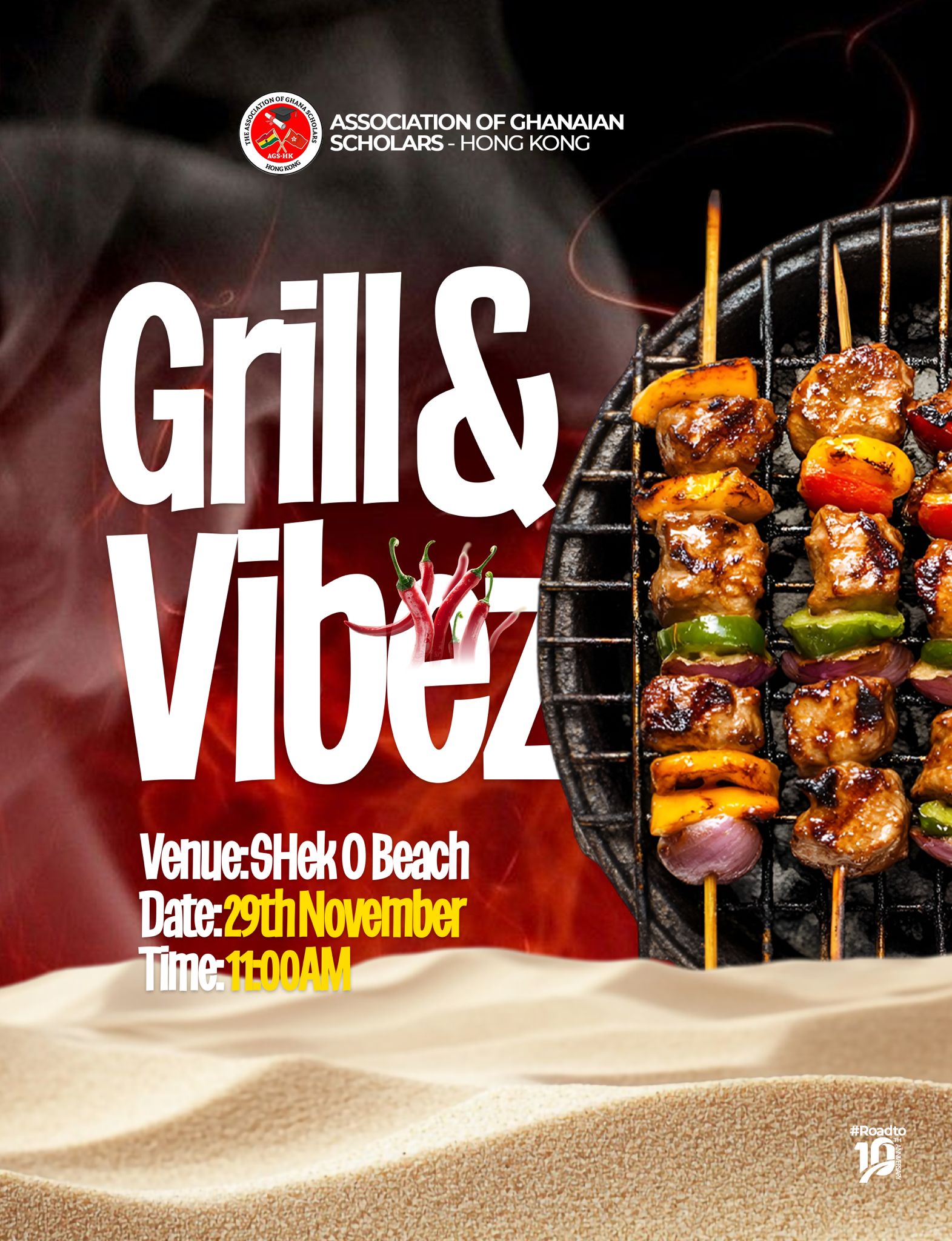 Grill & Vibez beach hangout flyer for AGS-HK at Shek O Beach